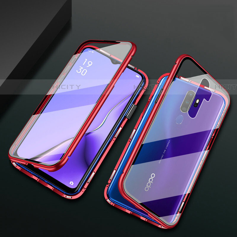 Handyhülle Hülle Luxus Aluminium Metall Rahmen Spiegel 360 Grad Tasche M03 für Oppo A11X Rot Plus