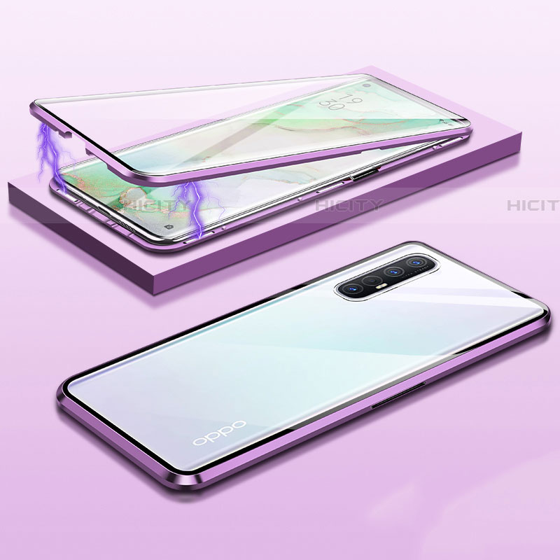 Handyhülle Hülle Luxus Aluminium Metall Rahmen Spiegel 360 Grad Tasche M03 für Oppo Find X2 Neo Violett Plus