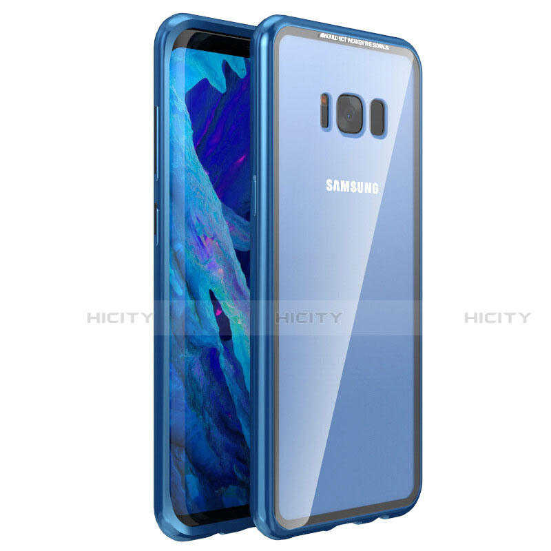 Handyhülle Hülle Luxus Aluminium Metall Rahmen Spiegel 360 Grad Tasche M03 für Samsung Galaxy S8 Blau Plus