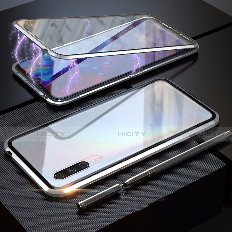 Handyhülle Hülle Luxus Aluminium Metall Rahmen Spiegel 360 Grad Tasche M03 für Xiaomi Mi A3 Silber