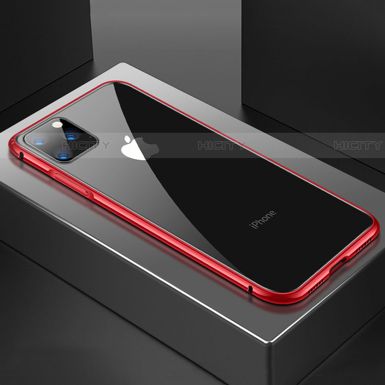 Handyhülle Hülle Luxus Aluminium Metall Rahmen Spiegel 360 Grad Tasche M04 für Apple iPhone 11 Pro Max Rot