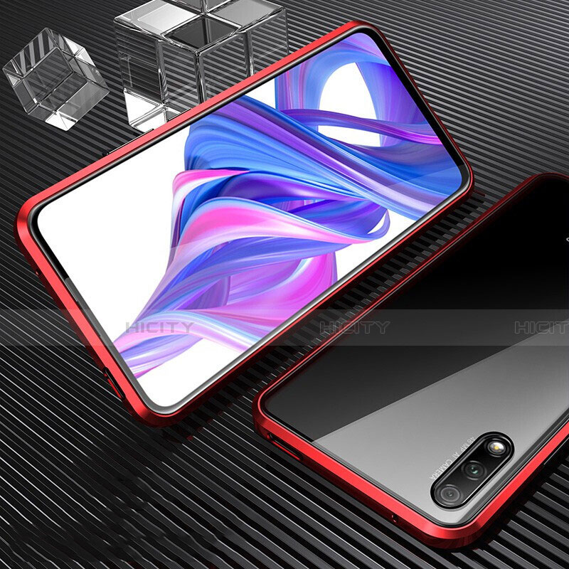 Handyhülle Hülle Luxus Aluminium Metall Rahmen Spiegel 360 Grad Tasche M04 für Huawei Y9 Prime (2019) Rot Plus