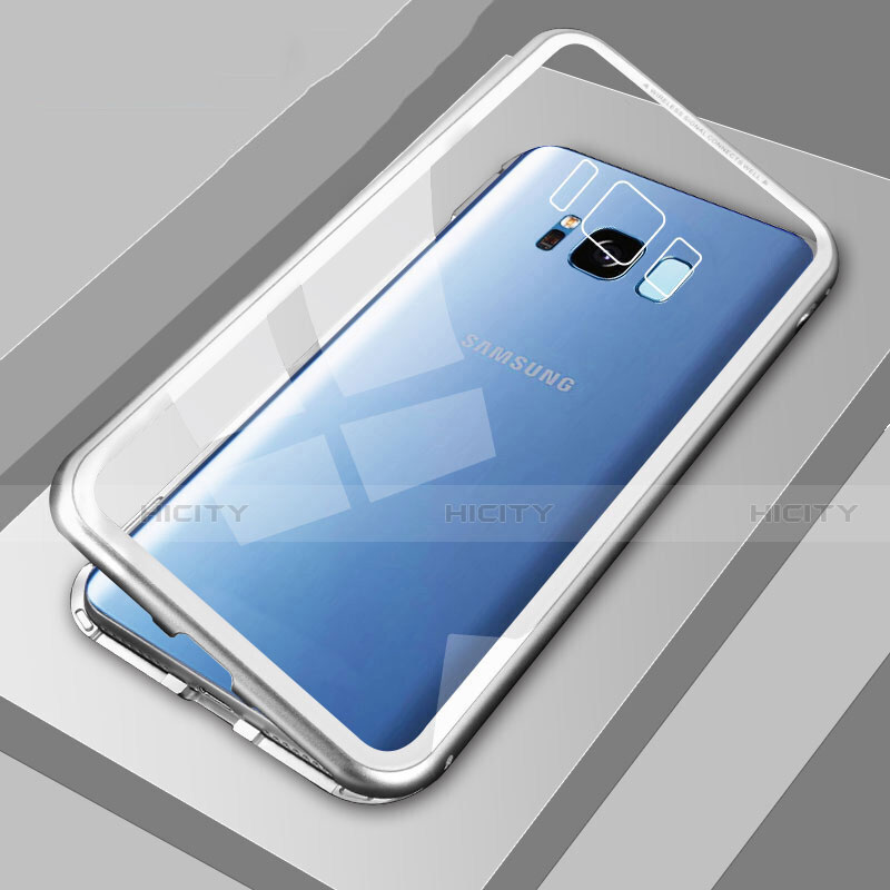 Handyhülle Hülle Luxus Aluminium Metall Rahmen Spiegel 360 Grad Tasche M04 für Samsung Galaxy S8 Silber