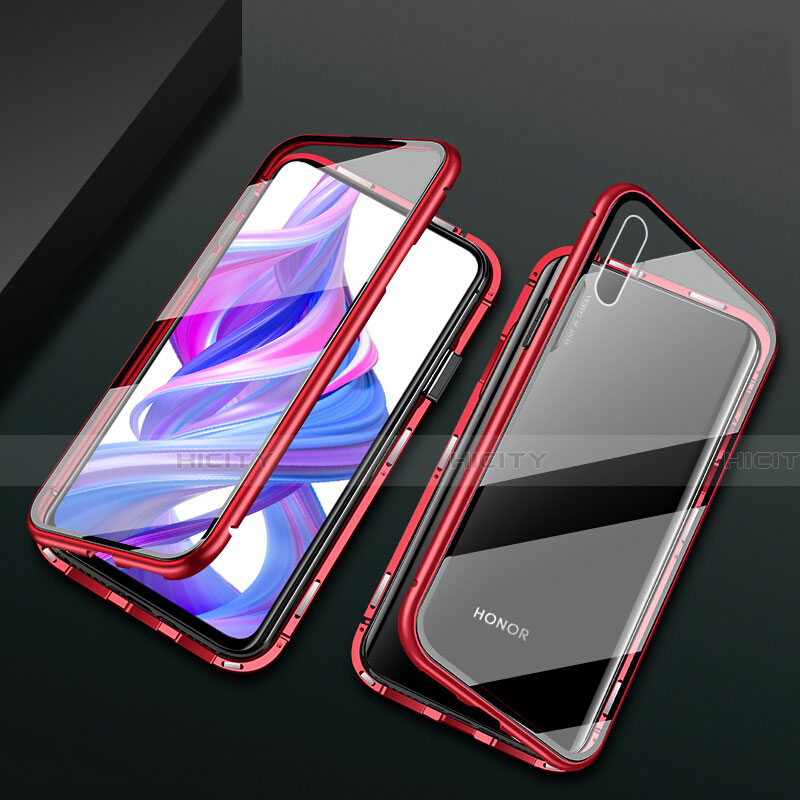 Handyhülle Hülle Luxus Aluminium Metall Rahmen Spiegel 360 Grad Tasche M05 für Huawei Honor 9X Rot