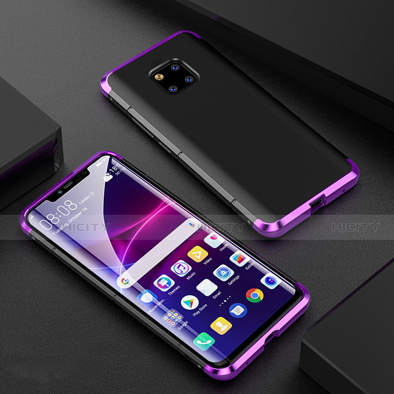 Handyhülle Hülle Luxus Aluminium Metall Rahmen Spiegel 360 Grad Tasche M05 für Huawei Mate 20 Pro Violett