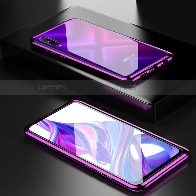 Handyhülle Hülle Luxus Aluminium Metall Rahmen Spiegel 360 Grad Tasche M05 für Huawei P Smart Pro (2019) Violett