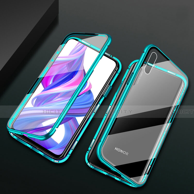 Handyhülle Hülle Luxus Aluminium Metall Rahmen Spiegel 360 Grad Tasche M05 für Huawei Y9 Prime (2019) Grün Plus