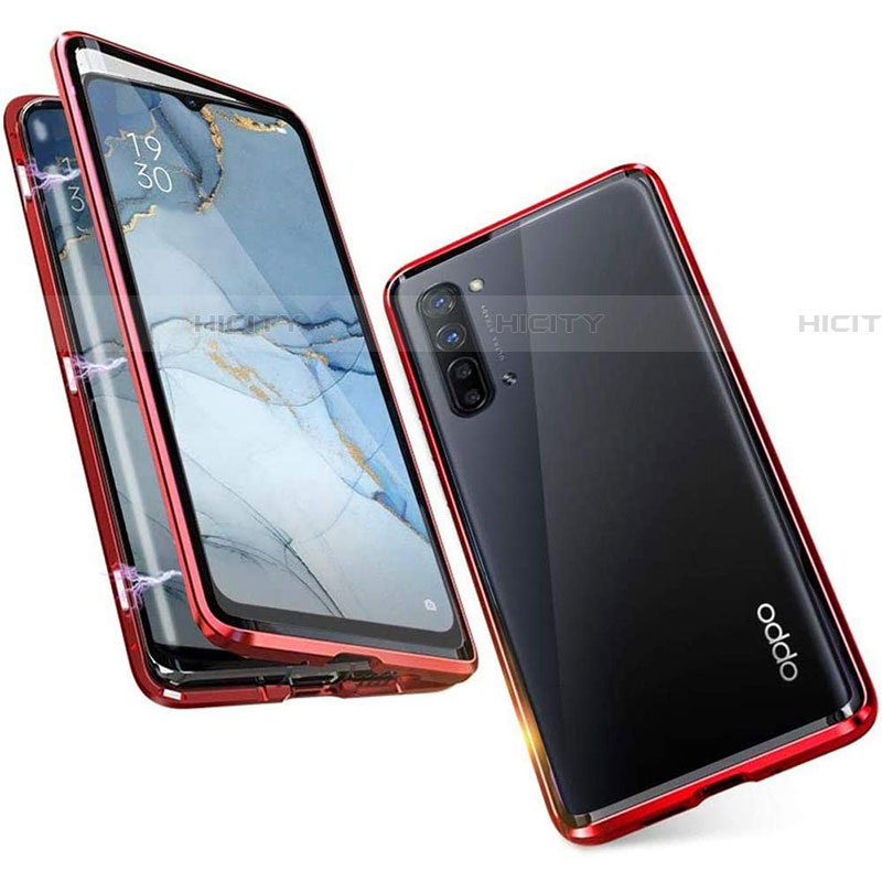 Handyhülle Hülle Luxus Aluminium Metall Rahmen Spiegel 360 Grad Tasche M05 für Oppo Find X2 Lite Rot