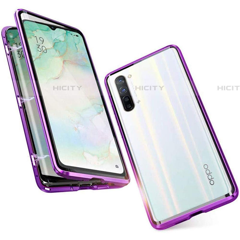 Handyhülle Hülle Luxus Aluminium Metall Rahmen Spiegel 360 Grad Tasche M05 für Oppo Find X2 Lite Violett