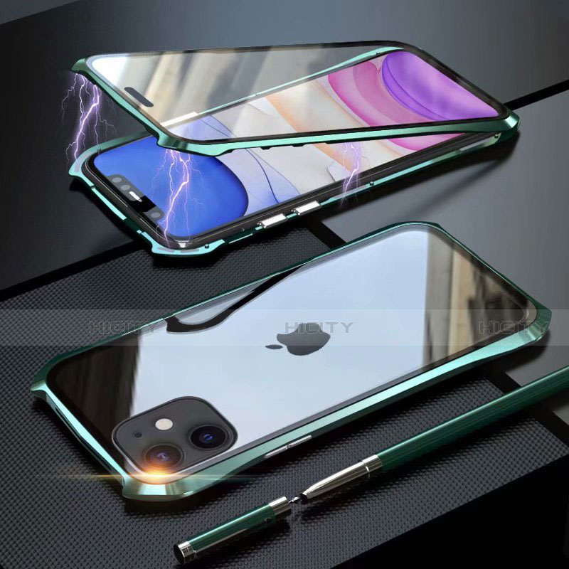 Handyhülle Hülle Luxus Aluminium Metall Rahmen Spiegel 360 Grad Tasche M06 für Apple iPhone 11 Grün Plus