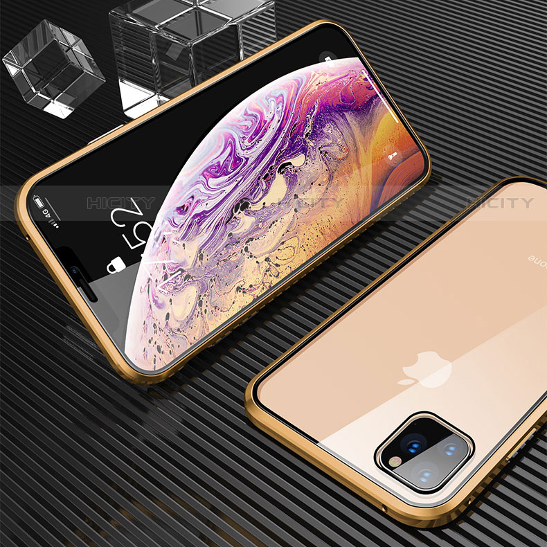 Handyhülle Hülle Luxus Aluminium Metall Rahmen Spiegel 360 Grad Tasche M06 für Apple iPhone 11 Pro Gold