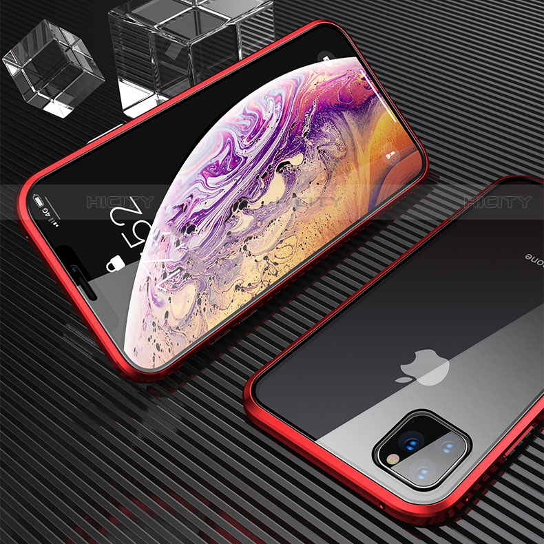 Handyhülle Hülle Luxus Aluminium Metall Rahmen Spiegel 360 Grad Tasche M06 für Apple iPhone 11 Pro Rot