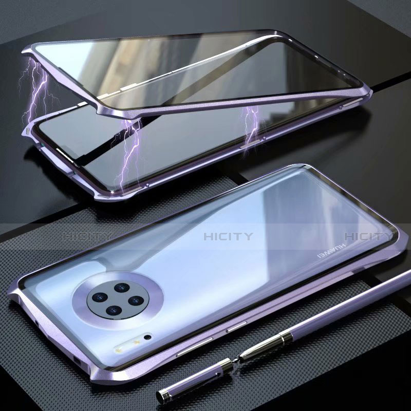 Handyhülle Hülle Luxus Aluminium Metall Rahmen Spiegel 360 Grad Tasche M06 für Huawei Mate 30E Pro 5G Violett