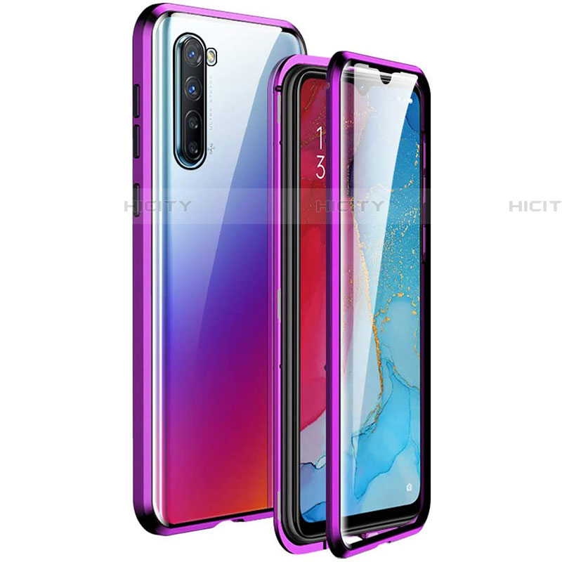 Handyhülle Hülle Luxus Aluminium Metall Rahmen Spiegel 360 Grad Tasche M06 für Oppo Find X2 Lite Violett