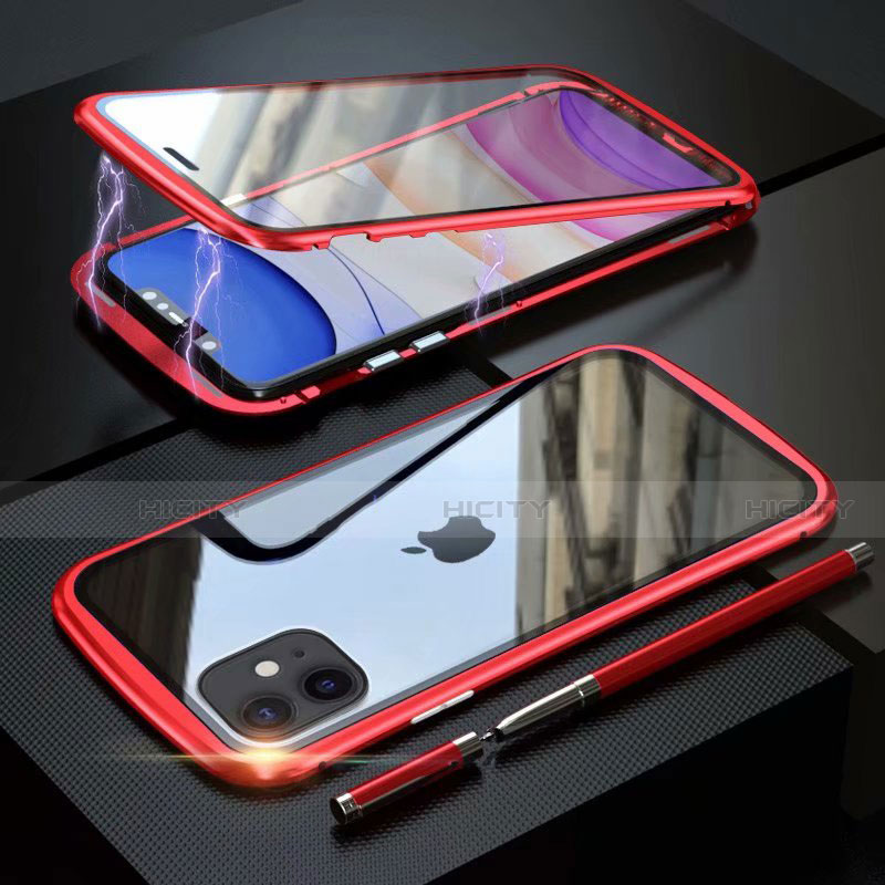 Handyhülle Hülle Luxus Aluminium Metall Rahmen Spiegel 360 Grad Tasche M07 für Apple iPhone 11 Rot