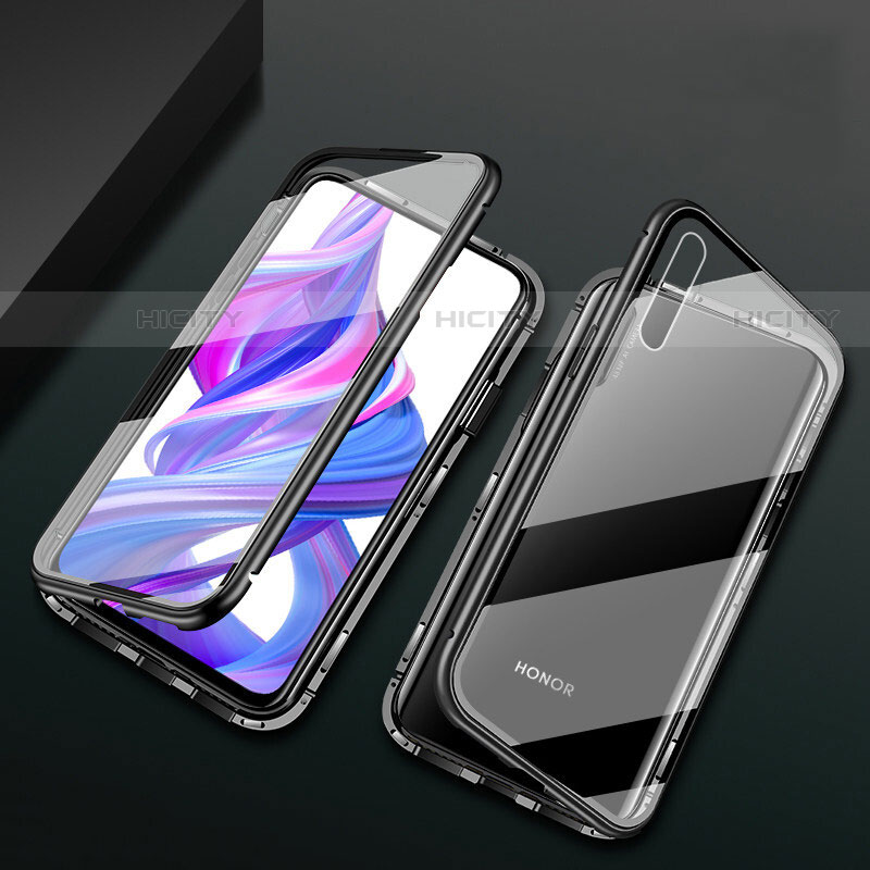 Handyhülle Hülle Luxus Aluminium Metall Rahmen Spiegel 360 Grad Tasche M07 für Huawei P Smart Pro (2019) Schwarz