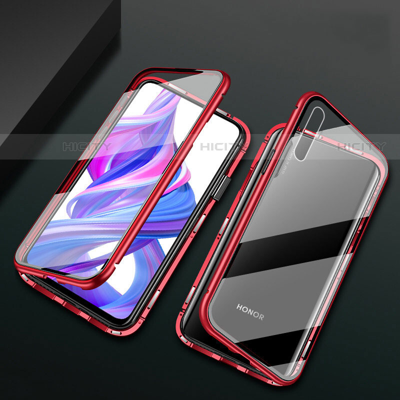 Handyhülle Hülle Luxus Aluminium Metall Rahmen Spiegel 360 Grad Tasche M07 für Huawei Y9s Rot Plus