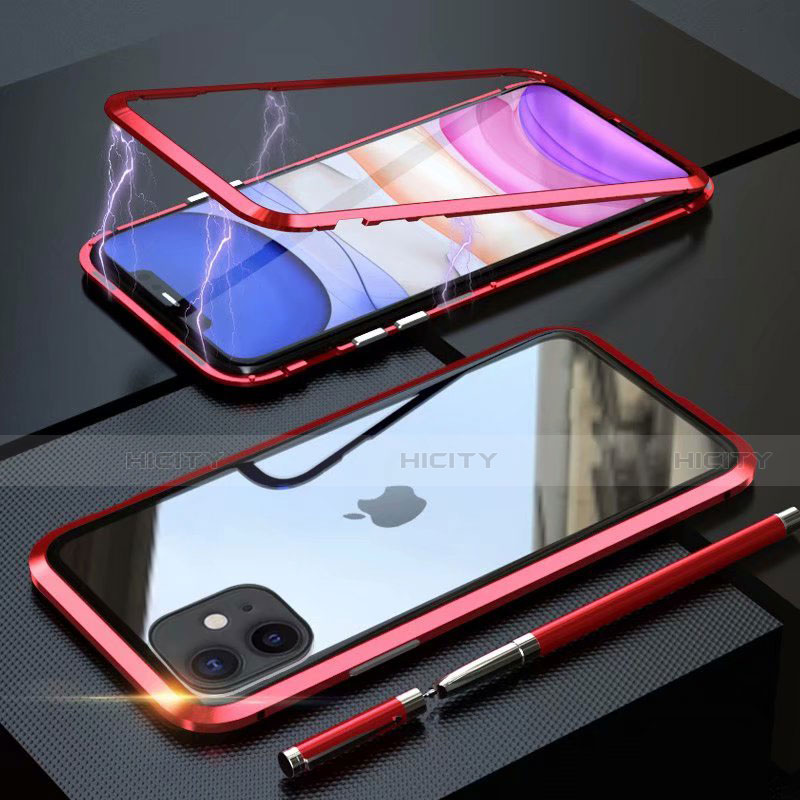 Handyhülle Hülle Luxus Aluminium Metall Rahmen Spiegel 360 Grad Tasche M09 für Apple iPhone 11 Rot Plus