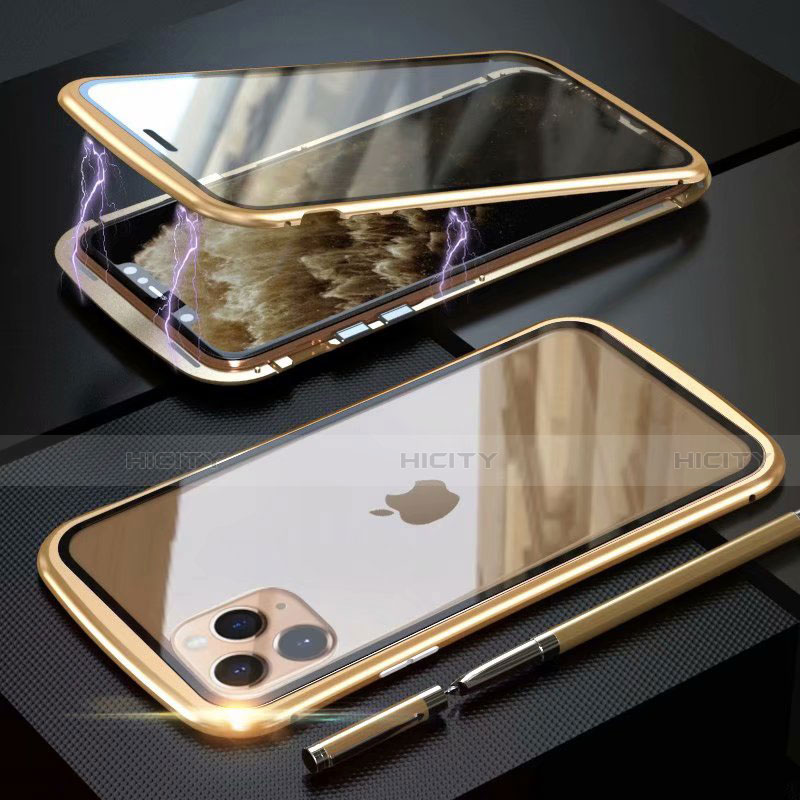 Handyhülle Hülle Luxus Aluminium Metall Rahmen Spiegel 360 Grad Tasche M11 für Apple iPhone 11 Pro Gold