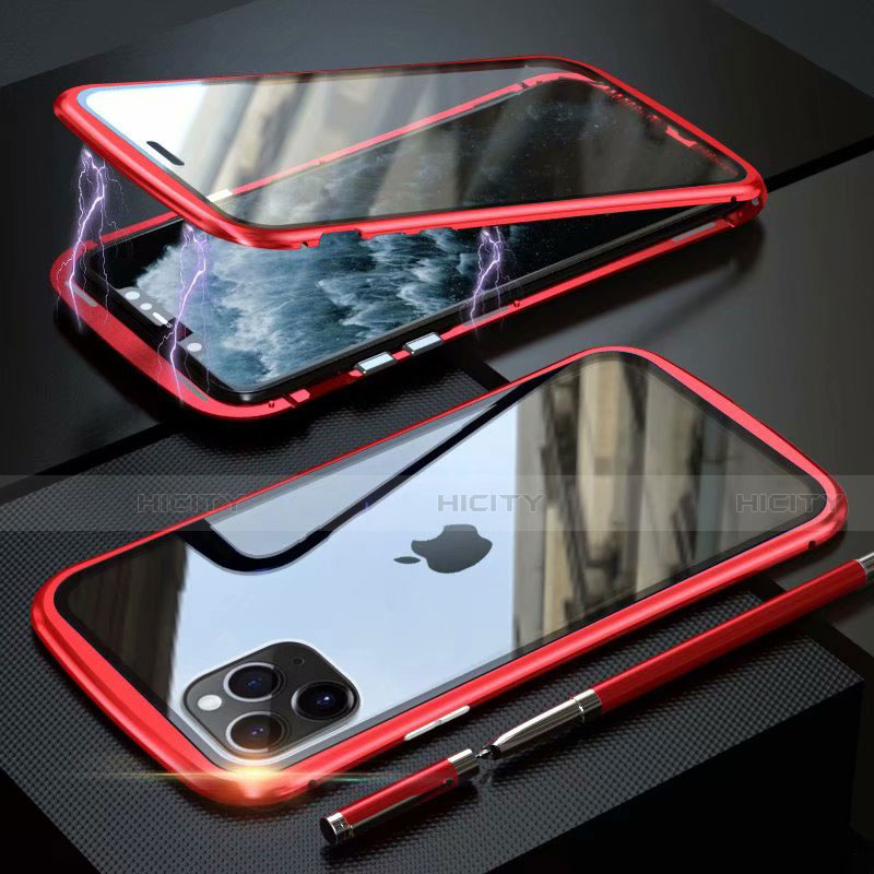 Handyhülle Hülle Luxus Aluminium Metall Rahmen Spiegel 360 Grad Tasche M11 für Apple iPhone 11 Pro Max Rot Plus