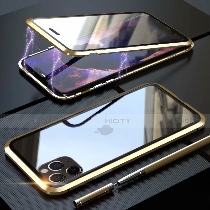 Handyhülle Hülle Luxus Aluminium Metall Rahmen Spiegel 360 Grad Tasche M12 für Apple iPhone 11 Pro Max Gold Plus