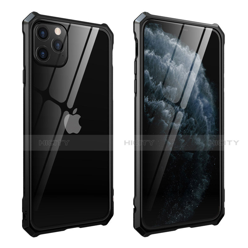 Handyhülle Hülle Luxus Aluminium Metall Rahmen Spiegel 360 Grad Tasche M15 für Apple iPhone 11 Pro Schwarz