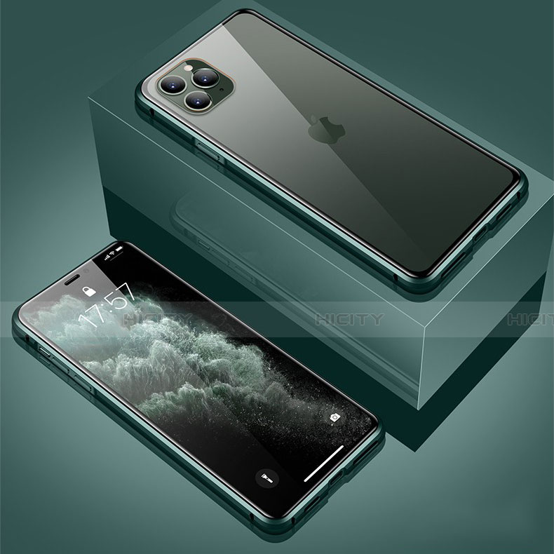 Handyhülle Hülle Luxus Aluminium Metall Rahmen Spiegel 360 Grad Tasche T01 für Apple iPhone 11 Pro Grün