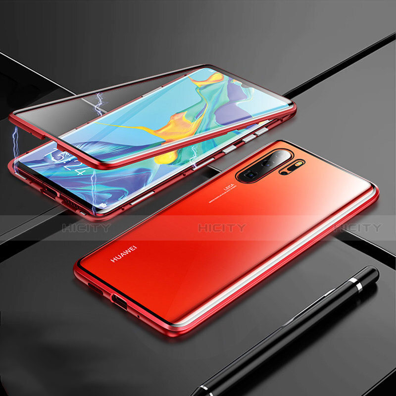 Handyhülle Hülle Luxus Aluminium Metall Rahmen Spiegel 360 Grad Tasche T01 für Huawei P30 Pro Rot