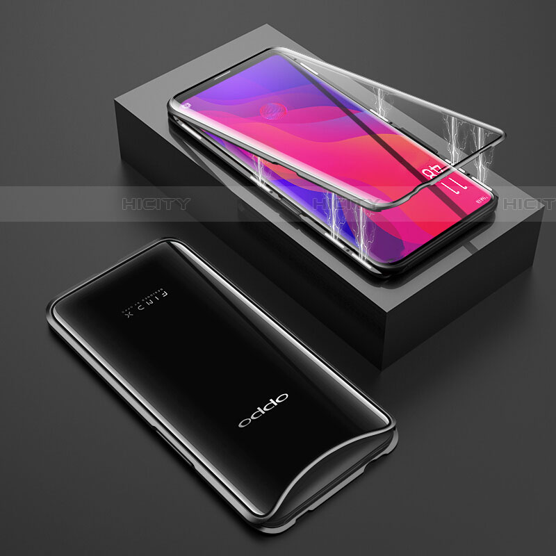 Handyhülle Hülle Luxus Aluminium Metall Rahmen Spiegel 360 Grad Tasche T01 für Oppo Find X groß