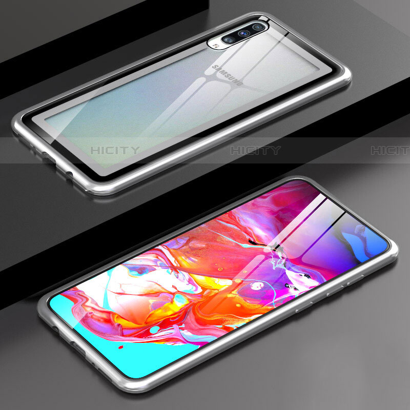 Handyhülle Hülle Luxus Aluminium Metall Rahmen Spiegel 360 Grad Tasche T01 für Samsung Galaxy A70S groß