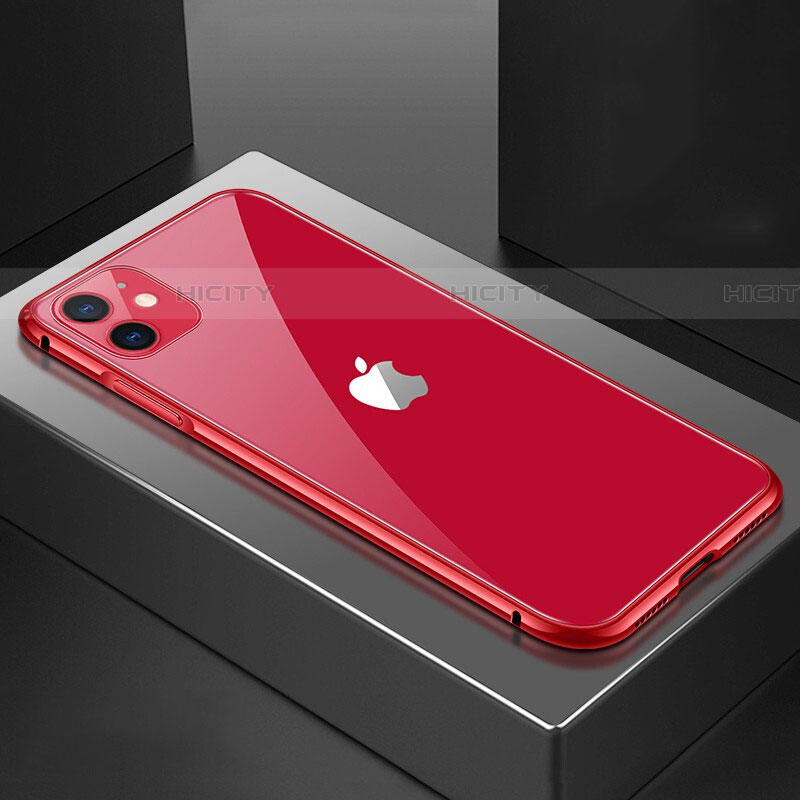 Handyhülle Hülle Luxus Aluminium Metall Rahmen Spiegel 360 Grad Tasche T02 für Apple iPhone 11 Rot Plus