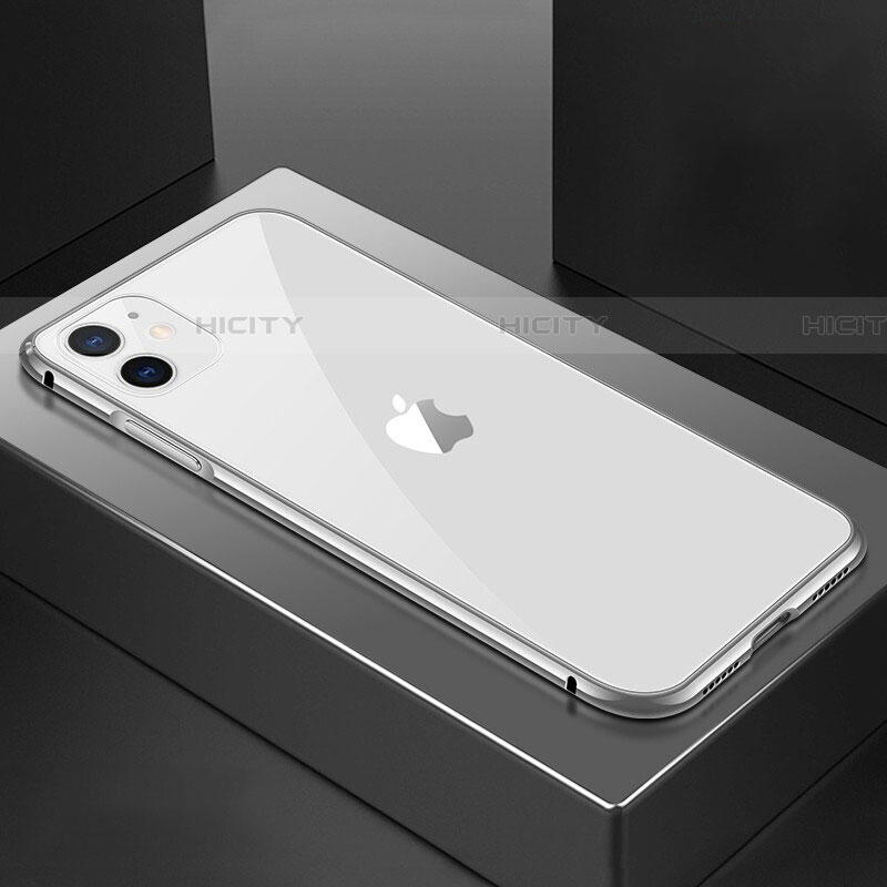 Handyhülle Hülle Luxus Aluminium Metall Rahmen Spiegel 360 Grad Tasche T02 für Apple iPhone 11 Silber Plus