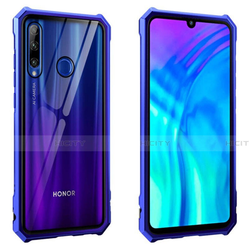 Handyhülle Hülle Luxus Aluminium Metall Rahmen Spiegel 360 Grad Tasche T02 für Huawei Honor 20E Blau