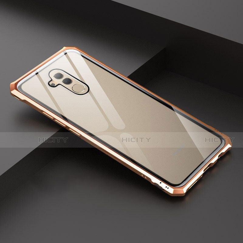 Handyhülle Hülle Luxus Aluminium Metall Rahmen Spiegel 360 Grad Tasche T02 für Huawei Mate 20 Lite Gold Plus