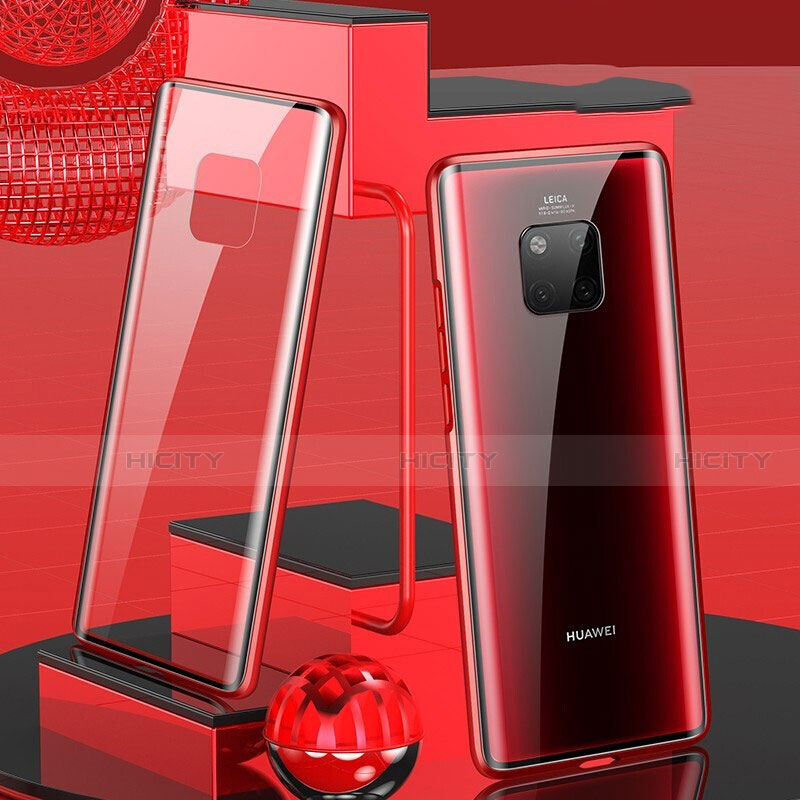 Handyhülle Hülle Luxus Aluminium Metall Rahmen Spiegel 360 Grad Tasche T02 für Huawei Mate 20 Pro Rot