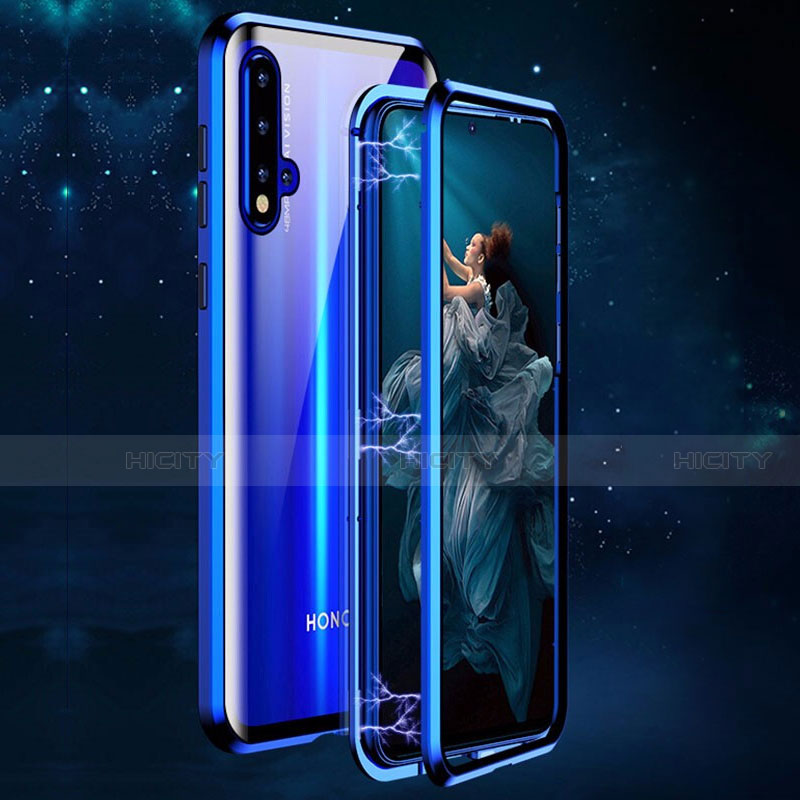 Handyhülle Hülle Luxus Aluminium Metall Rahmen Spiegel 360 Grad Tasche T02 für Huawei Nova 5T Blau