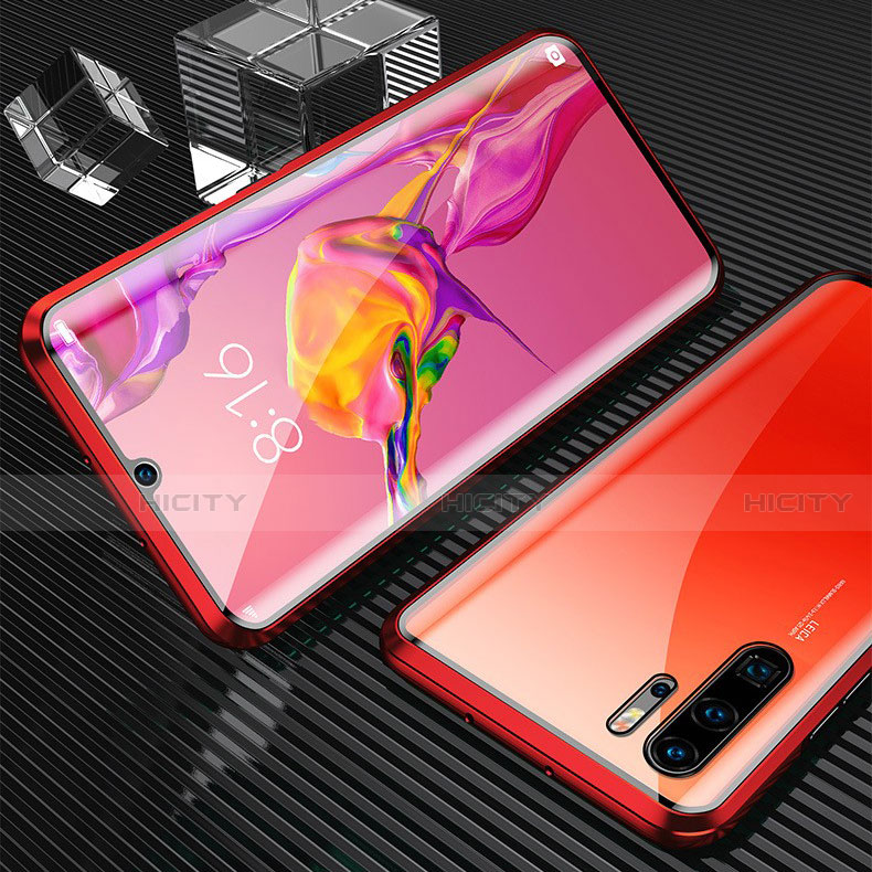 Handyhülle Hülle Luxus Aluminium Metall Rahmen Spiegel 360 Grad Tasche T02 für Huawei P30 Pro New Edition Rot