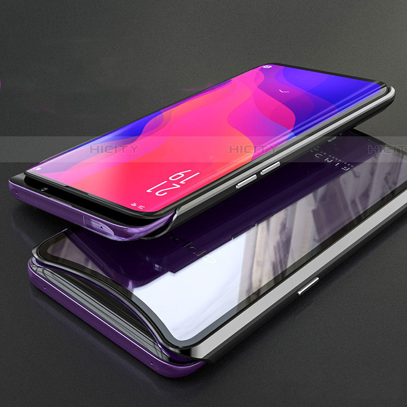 Handyhülle Hülle Luxus Aluminium Metall Rahmen Spiegel 360 Grad Tasche T02 für Oppo Find X Schwarz