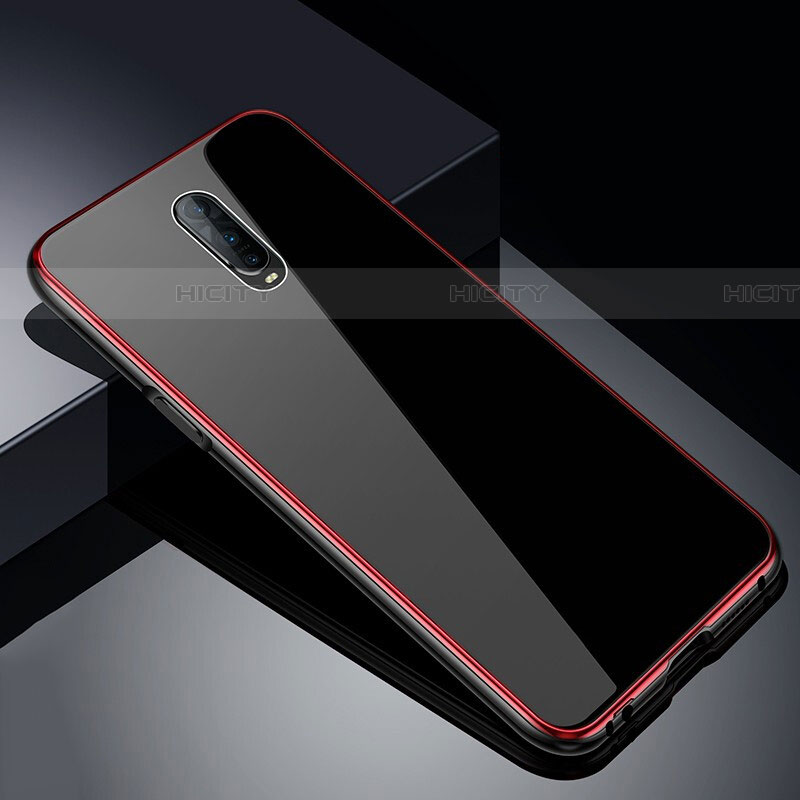 Handyhülle Hülle Luxus Aluminium Metall Rahmen Spiegel 360 Grad Tasche T02 für Oppo RX17 Pro Rot Plus