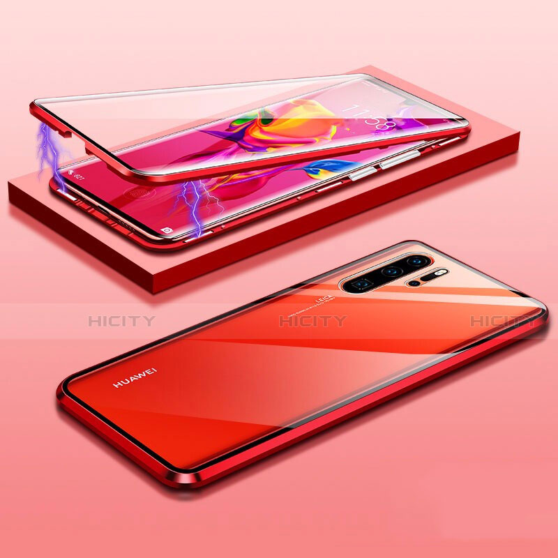 Handyhülle Hülle Luxus Aluminium Metall Rahmen Spiegel 360 Grad Tasche T03 für Huawei P30 Pro New Edition Rot Plus