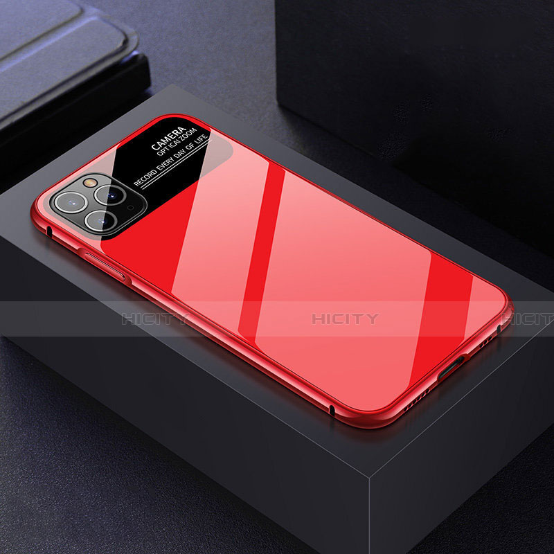 Handyhülle Hülle Luxus Aluminium Metall Rahmen Spiegel 360 Grad Tasche T04 für Apple iPhone 11 Pro Max Rot