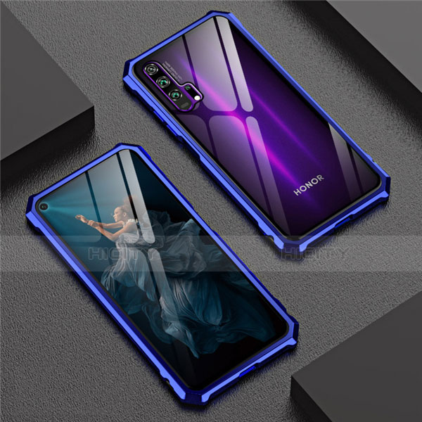 Handyhülle Hülle Luxus Aluminium Metall Rahmen Spiegel 360 Grad Tasche T04 für Huawei Honor 20 Pro Blau Plus