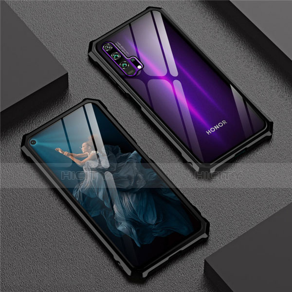 Handyhülle Hülle Luxus Aluminium Metall Rahmen Spiegel 360 Grad Tasche T04 für Huawei Honor 20 Pro Schwarz Plus