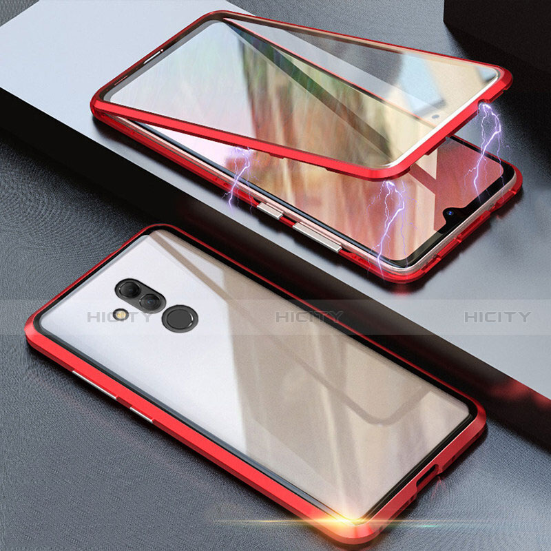 Handyhülle Hülle Luxus Aluminium Metall Rahmen Spiegel 360 Grad Tasche T04 für Huawei Mate 20 Lite Rot Plus