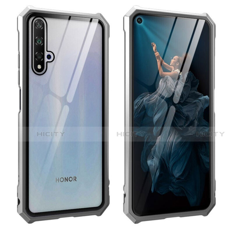 Handyhülle Hülle Luxus Aluminium Metall Rahmen Spiegel 360 Grad Tasche T04 für Huawei Nova 5T Silber Plus