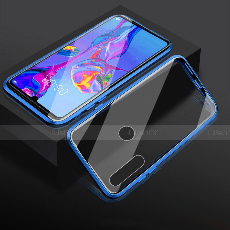 Handyhülle Hülle Luxus Aluminium Metall Rahmen Spiegel 360 Grad Tasche T05 für Huawei Honor 20E Blau