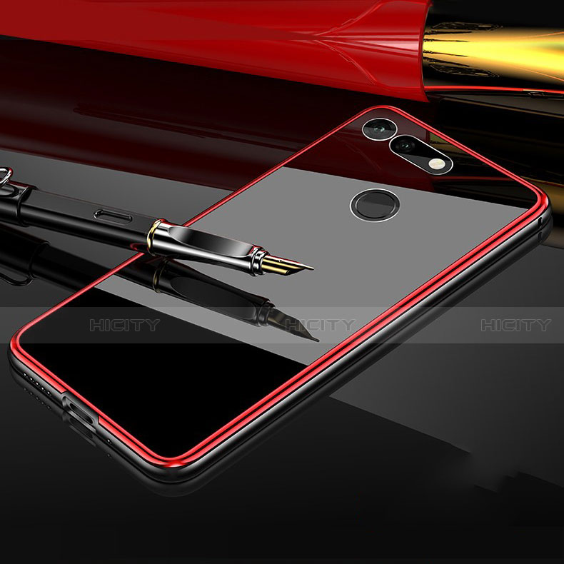 Handyhülle Hülle Luxus Aluminium Metall Rahmen Spiegel 360 Grad Tasche T05 für Huawei Honor View 20 Rot