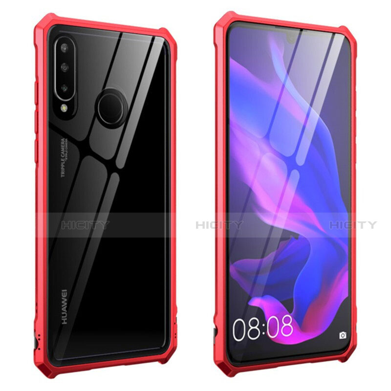 Handyhülle Hülle Luxus Aluminium Metall Rahmen Spiegel 360 Grad Tasche T05 für Huawei P30 Lite New Edition Rot Plus