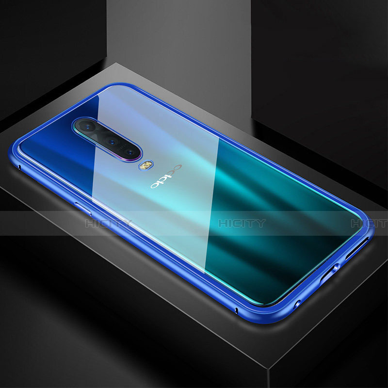 Handyhülle Hülle Luxus Aluminium Metall Rahmen Spiegel 360 Grad Tasche T05 für Oppo R17 Pro Blau