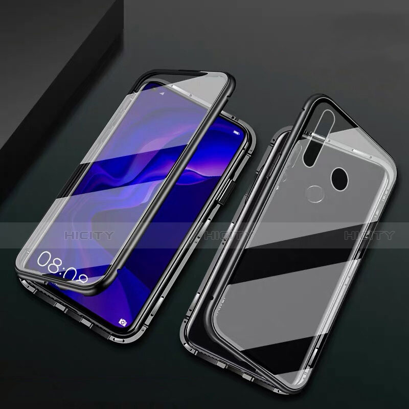 Handyhülle Hülle Luxus Aluminium Metall Rahmen Spiegel 360 Grad Tasche T06 für Huawei Nova 4e Schwarz